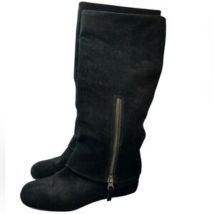 Umberto Raffini All-Leather Suede Fold Over Knee Hogh Zipper Wedge Boots, sz 38